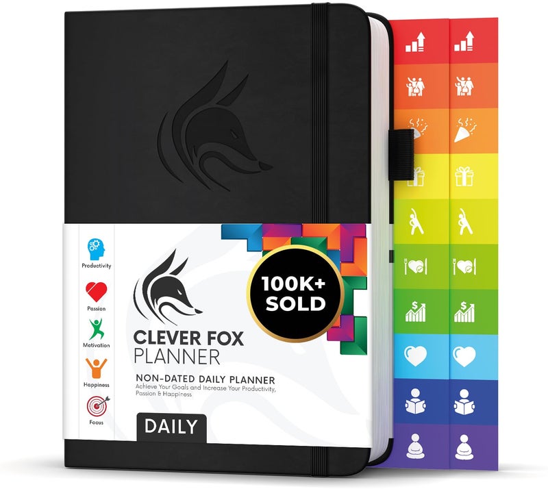 Clever Fox Daily Planner â€“ Undated Planning Notebook with Hourly Schedule & To-Do List â€“ Personal Day Task & Work Organizer, 6 Months (Black) - Image 1